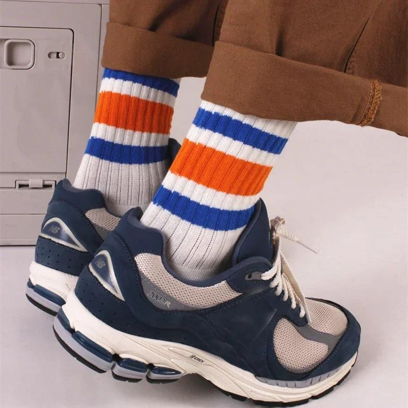 Cityboy Мужские полосатые баскетбольные носки средней длины в стиле винтаж унисекс для женщин и пар, хлопковые, японские, с толстым махровым дном, спортивные носки