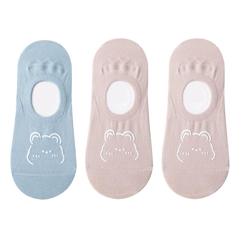 3/5 пар Женские носки-лодочки с узором из мишек, нескользящие, не сползающие, невидимые, тонкие носки