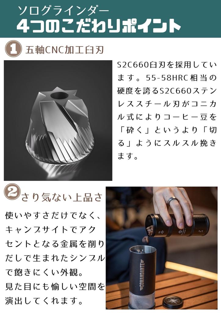 CAMPING MOON Ручная кофемолка для кемпинга, Кофемолка ручная, Solo Grinder S, Конический тип, Черная шестерня CC-115BK