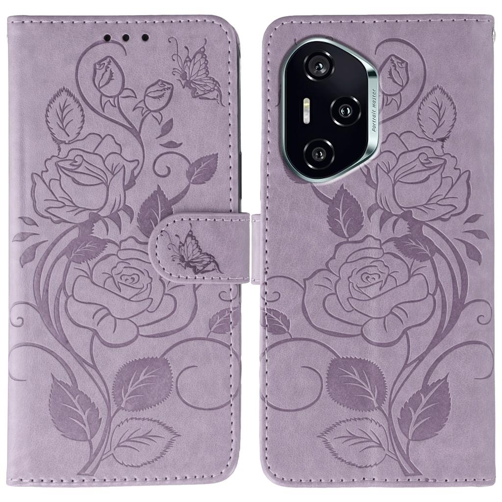 For Honor 400 Case Wallet Stand Imprinted Rose Butterfly PU Leather Phone Cover