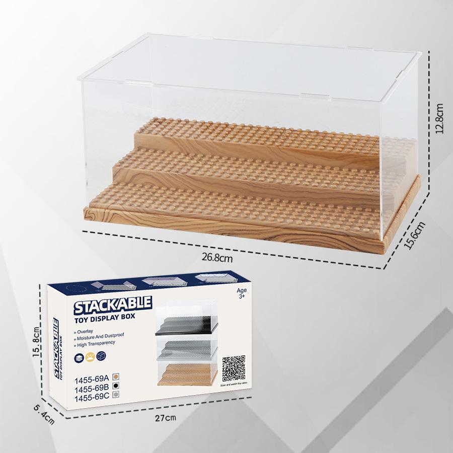 Dustproof Clear Acrylic Display Case with Wood Base Stackable Storage Box for Mini Action Figures Building Blocks Car Models Col