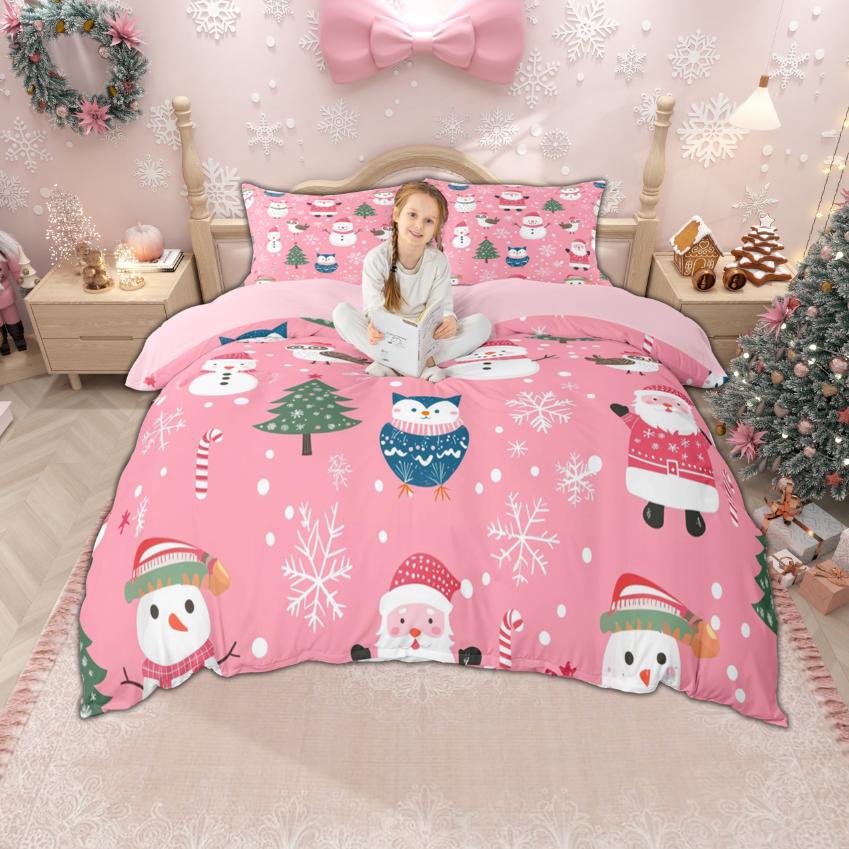 Homewish Christmas Tree Duvet Cover Set for Children, Xmas Gingerbread Bedding Set, Santa Claus Comforter Cover Set