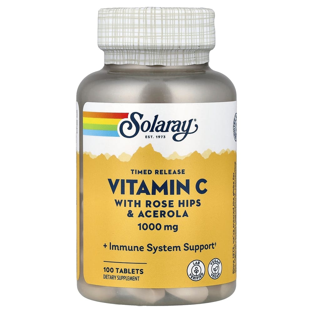 Solaray Sustained Release Vitamin C with Rose Hips & Acerola, 1000mg, 100 Tablets