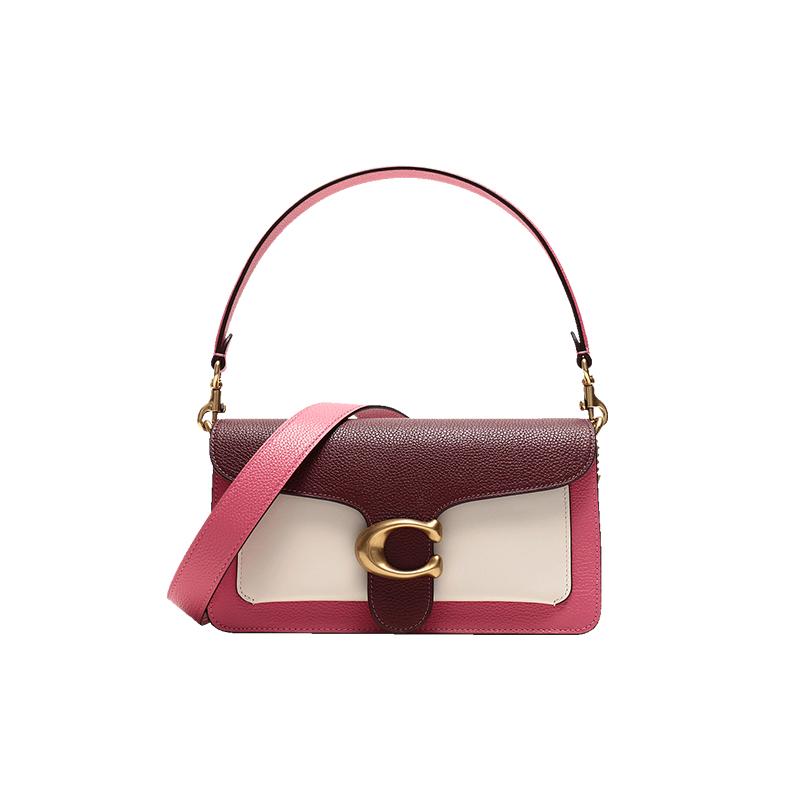 COACH Tabby 26 Cover Contrast Color Leather Bacchus Bag Hand-held Underarm Shoulder Bag Women's Rose Burgundy