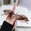 Модные женские унисекс безободковые солнцезащитные очки с дизайном среза края, создающие эффект похудения, защита от солнца, ощущение высокого класса, трендовая оправа