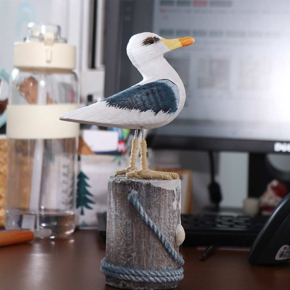 Mediterranean Style Seabird Ornament Vintage Seagull Model Wooden Seagull Craft  Coastal Home