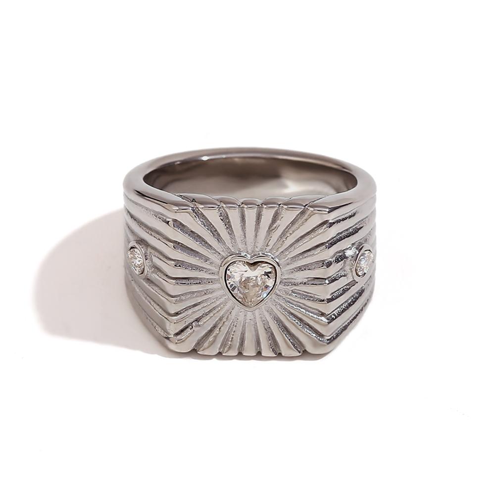 E.B.belle Square Heart Card Ring Cute Hypoallergenic 18K Gold Plated Accessories Silver Color 316L Stainless Steel Jewelry
