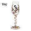 Floral Pattern Wine Glass Hand-painted Glass, Bird And Design Stem Goblet, Gift for Lovers Artistic Crystal Borosilicate Goblet Red Juice Decorative