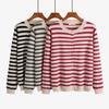 Early spring large size women's striped knitted cardigan simple round neck Korean version thin age-reducing sweater 110kg