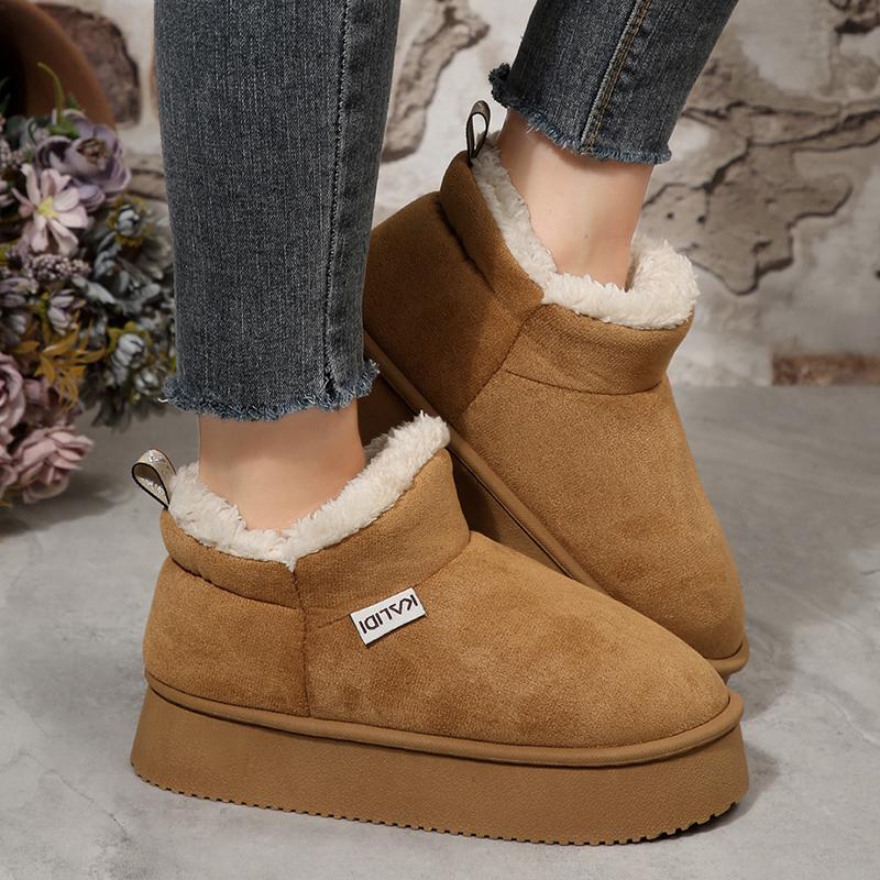 Warm Fleece Lining Platform Snow Boots for Women Non Slip Thick Sole Winter Ankle Boots Woman Flat Heels Indoor Cotton Shoes