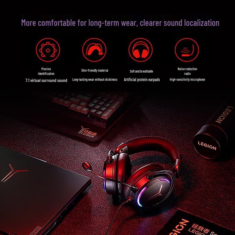 Lenovo X370 Игровая гарнитура 7.1 с объемным звуком и RGB-подсветкой
