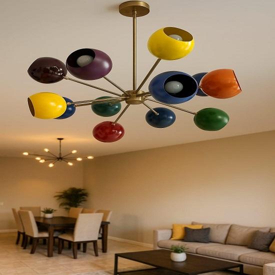 Mid-Century Modern Colorful Sputnik Chandelier Retro Multi-Color Ceiling Light Modern Art Deco Pendant Lamp