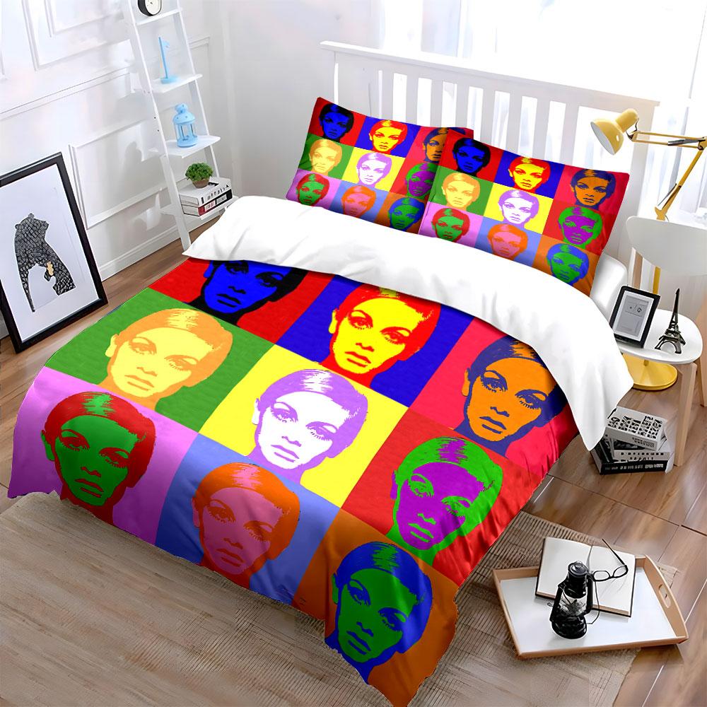 Pop Art Colorful Female Portrait Bedding Duvet Cover Set Duvet Cover Pillowcases  (1*Duvet Cover 2*Pillowcases, without duvet insert)