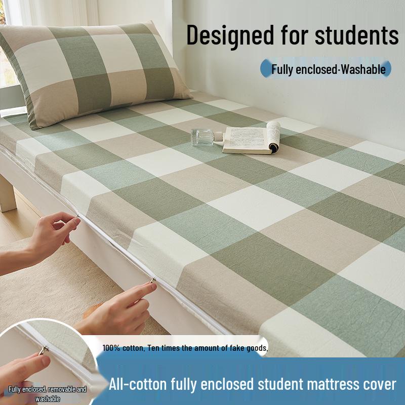 Матрасный чехол класса А, 100% хлопок, на молнии, для студенческого общежития - Односпальная кровать, Пылезащитный чехол из чистого хлопка.