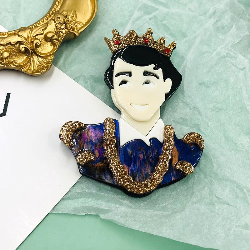 Blucome Creative Acrylic Cartoon Prince Brooch for Women Men Suit Bag Hijab Pins New Year Gift