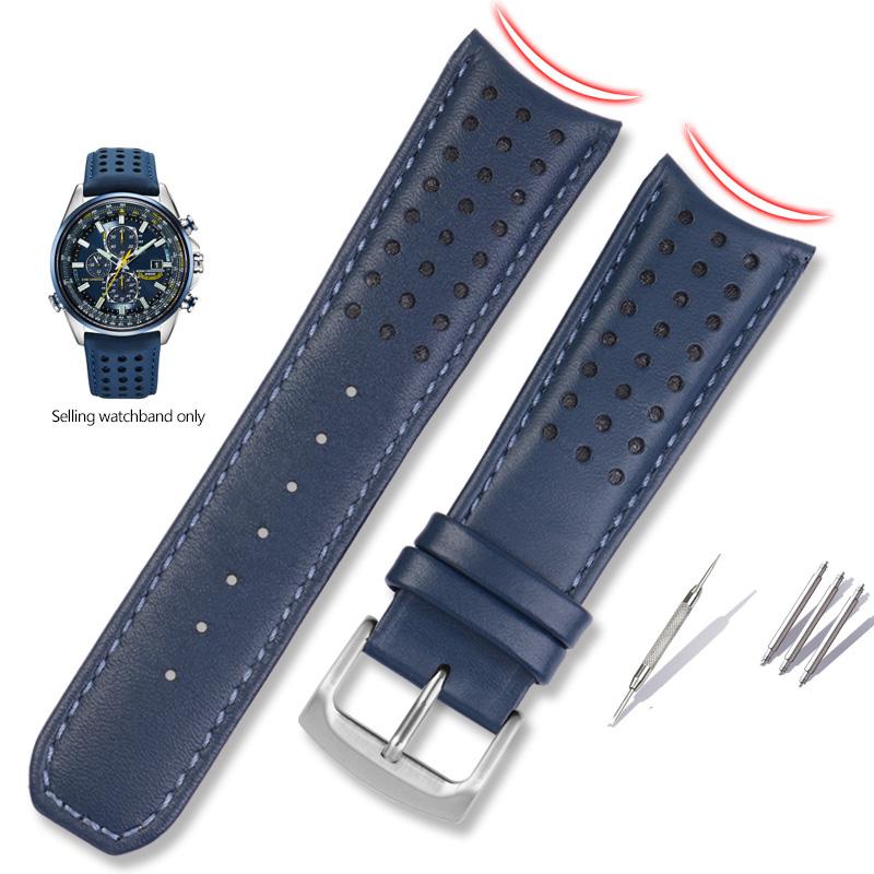 Ремешок для часов из натуральной кожи + силиконовой резины для Citizen Blue Angel AT8020 Sky Eagle JY8078 8035, браслет, 22 мм 23 мм, черный