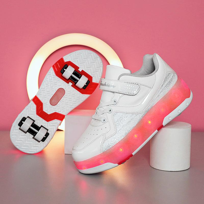 TUINANLE Children’s Two Wheels Luminous Glowing Sneakers Heels Light Roller Skate Shoes