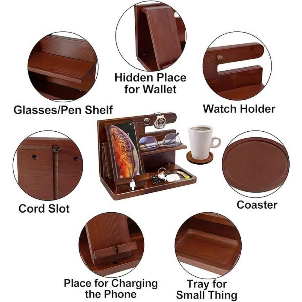 Подставка для мобильного телефона, настольная полка для хранения вещей, док-станция, ящик для хранения вещей на прикроватной тумбочке, ящик для хранения вещей на журнальном столике, подарки для папы и мужа,