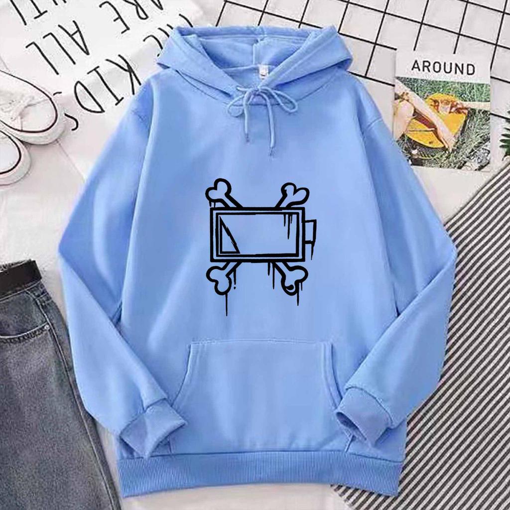 Унисекс Худи с принтом костей на осень/зиму со спущенными плечами и деталями в рубчик