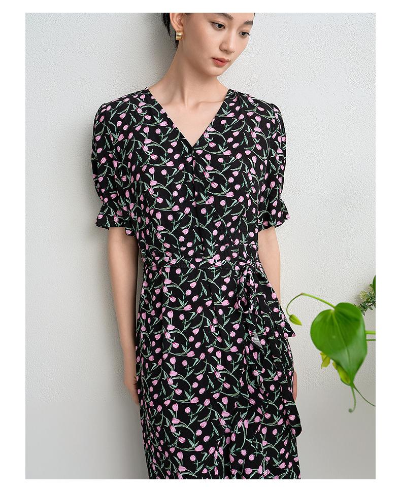 JUZUI Elegant French Waist Floral Dress for Women 2025 Summer Collection