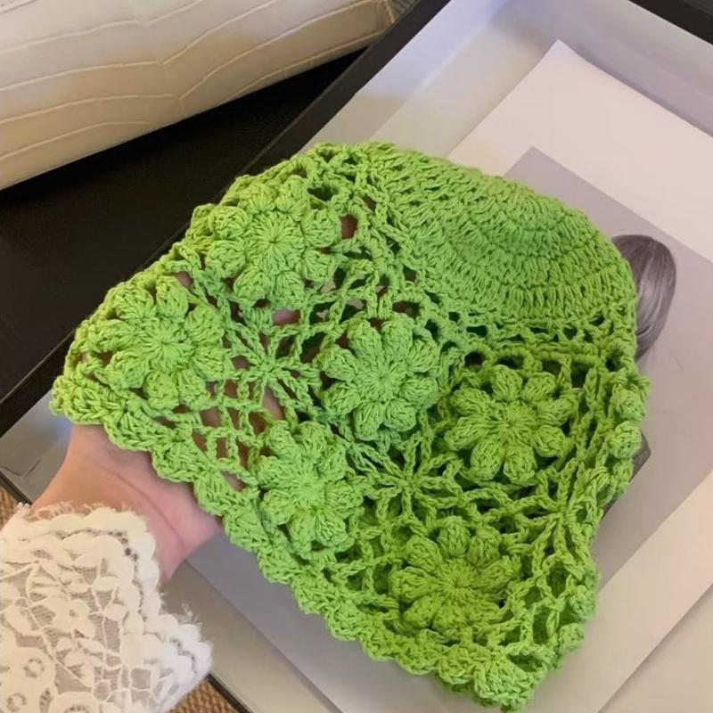 Шляпа-цветок, тонкий ретро-ручной работы, дышащий плетеный, универсальный, ажурный, с крючком, вязаная шапка с носком из пряжи