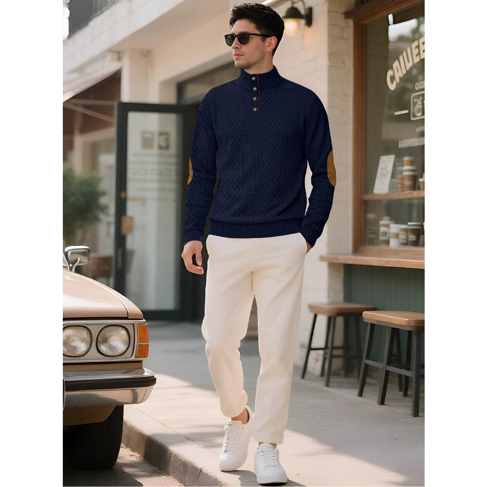 Мужская толстовка с длинным рукавом, на пуговицах, со стойкой воротником, жаккардового плетения, для повседневной спортивной одежды