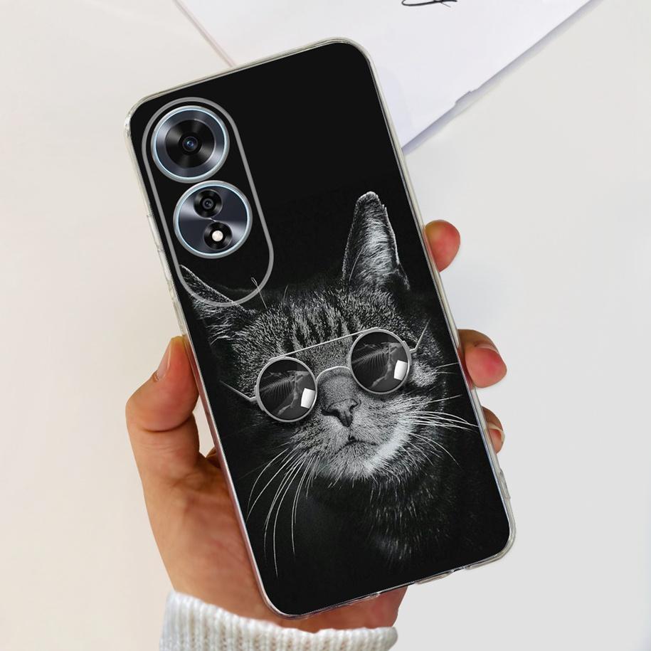 For OPPO A60 4G Case CPH2631 Cute Cat Cartoon Transparent TPU Silicone Soft Slim Cover For OPPO A60 A 60 OPPOA60 2024 Bumper New