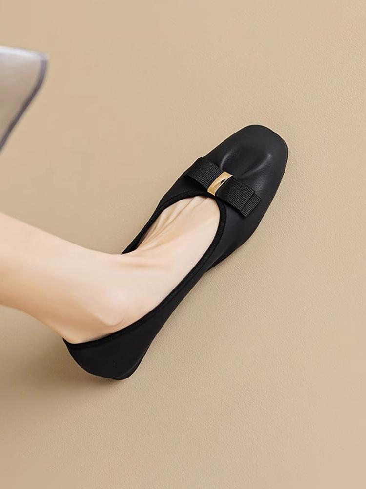 Shallow Mouth Square Bow Low Order Shoes 2024 Ballet Shoes Women's Scoop Shoes Grandma