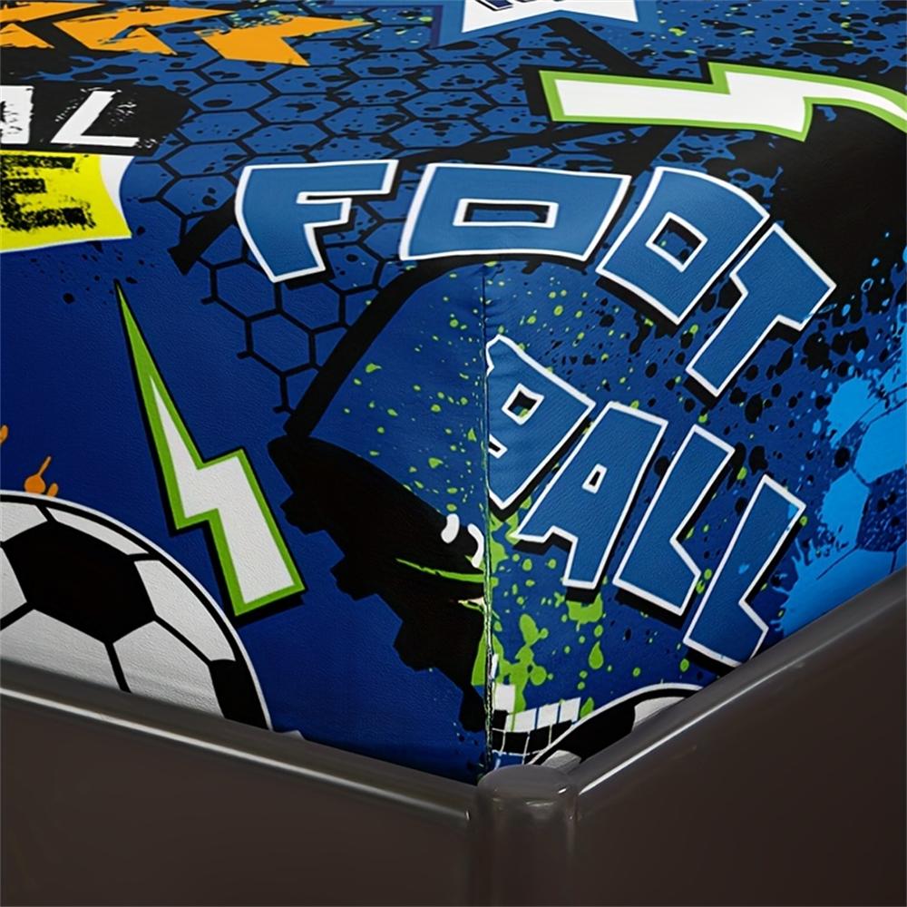 3pcs Fashion Cartoon Football Print Fitted Sheet Set Soft Comfortable Breathable Bedding Mattress Protector Set For Bedroom