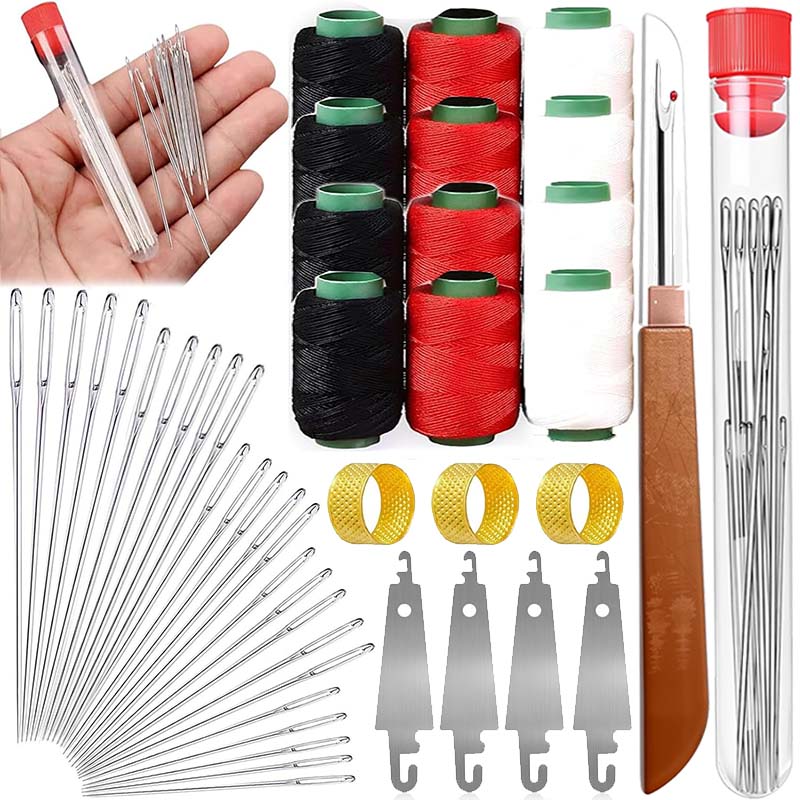 Stainless Steel Needles Set Big Eye Sewing Needles Kit with Needle Piercer Top DIY Jewelry Apparel Craft Hand Sewing Supplies