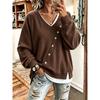 Women S V Neck Button Loose Fit Solid Color Long Sleeve Pullover Sweatshirt