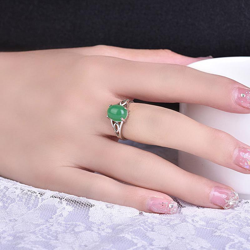 Retro 925 Silver Jewelry Rings for Women Wedding Engagement Promise Party Oval Shape Zircon Gemstone Open Finger Ring Accessory