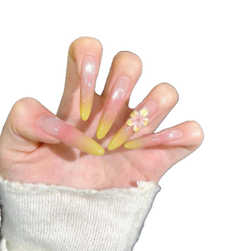 Clear and White Cat's Eye Yellow Pure Handmade Nail Pure Handmade Summer Medium and Long Nail Patch Fake Nail Piece