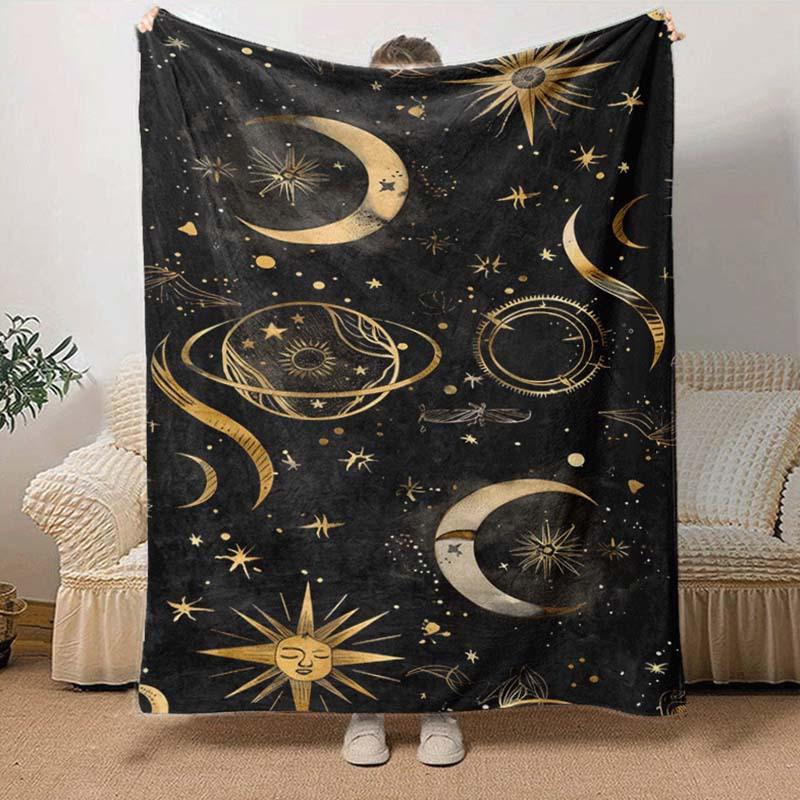 1pc Moon Printing Lightweight Flannel Blanket, Comfortable and Warm Blanket, for Camping Sofa Bed and Couch Office, Suitable for Gift Blanket