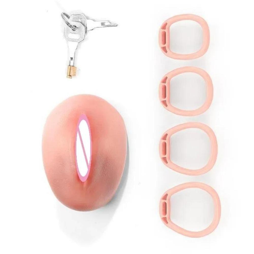 Реалистичная текстура вагины Клетка целомудрия – 4 размера Кольца для пениса для мужчин | Изогнутый замок для члена Бондаж-игрушка для сисси и гей-фетиш-игр