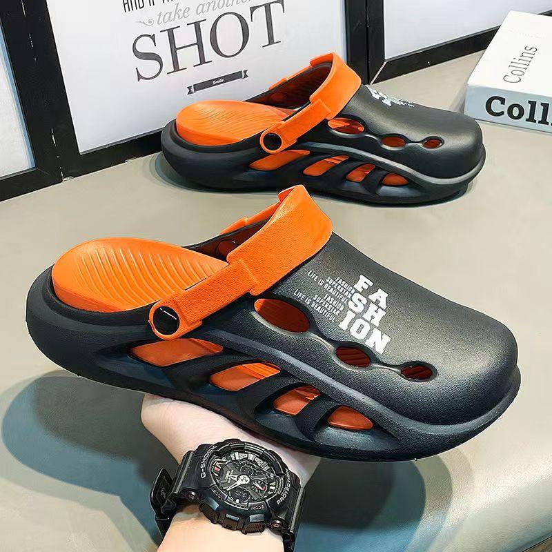 Men's Hollow Out Design Lightweight Closed Toe Slip On Shoes Men's Casual Walking Shoes Sandals Beach Shoes