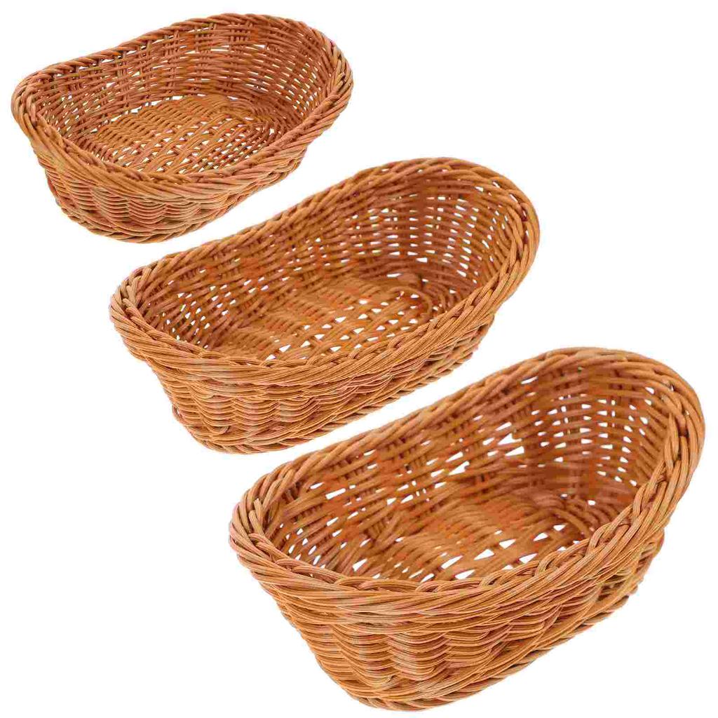Rattan Storage Basket Baskets Woven Hand Snacks Dining Table Tabletop Fruits Bread
