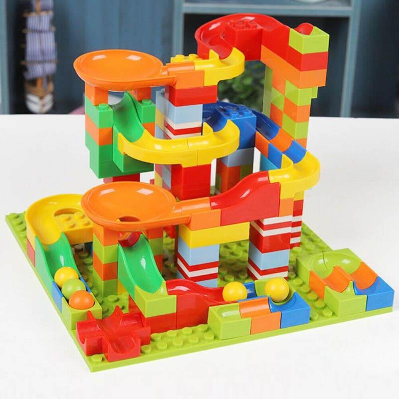 Colorful 165pcs Classic Marble Run Maze Ball Race Track Building Blocks Set For Kids