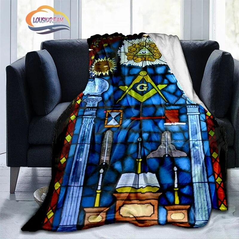 Print Freemasonry Flannel Blanket Masonic Air Conditioning Sofa  Portable Travel Camping   Suitable for All Season