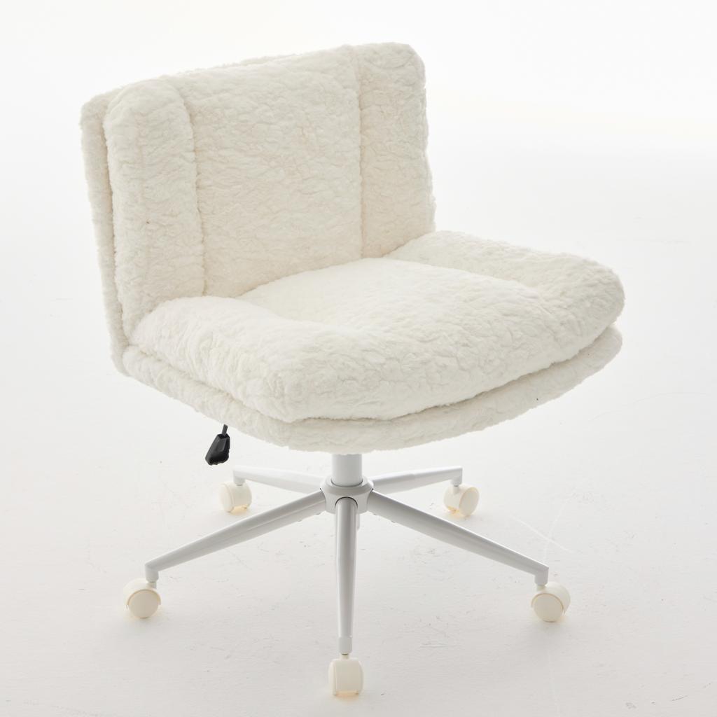 W26.4 inch Wider Seat Office Chair,Artificial rabbit hair Home Chair with Metal Base,Adjustable Desk Swivel Chair,Vanity Chair(Cream) ,DE1875CM
