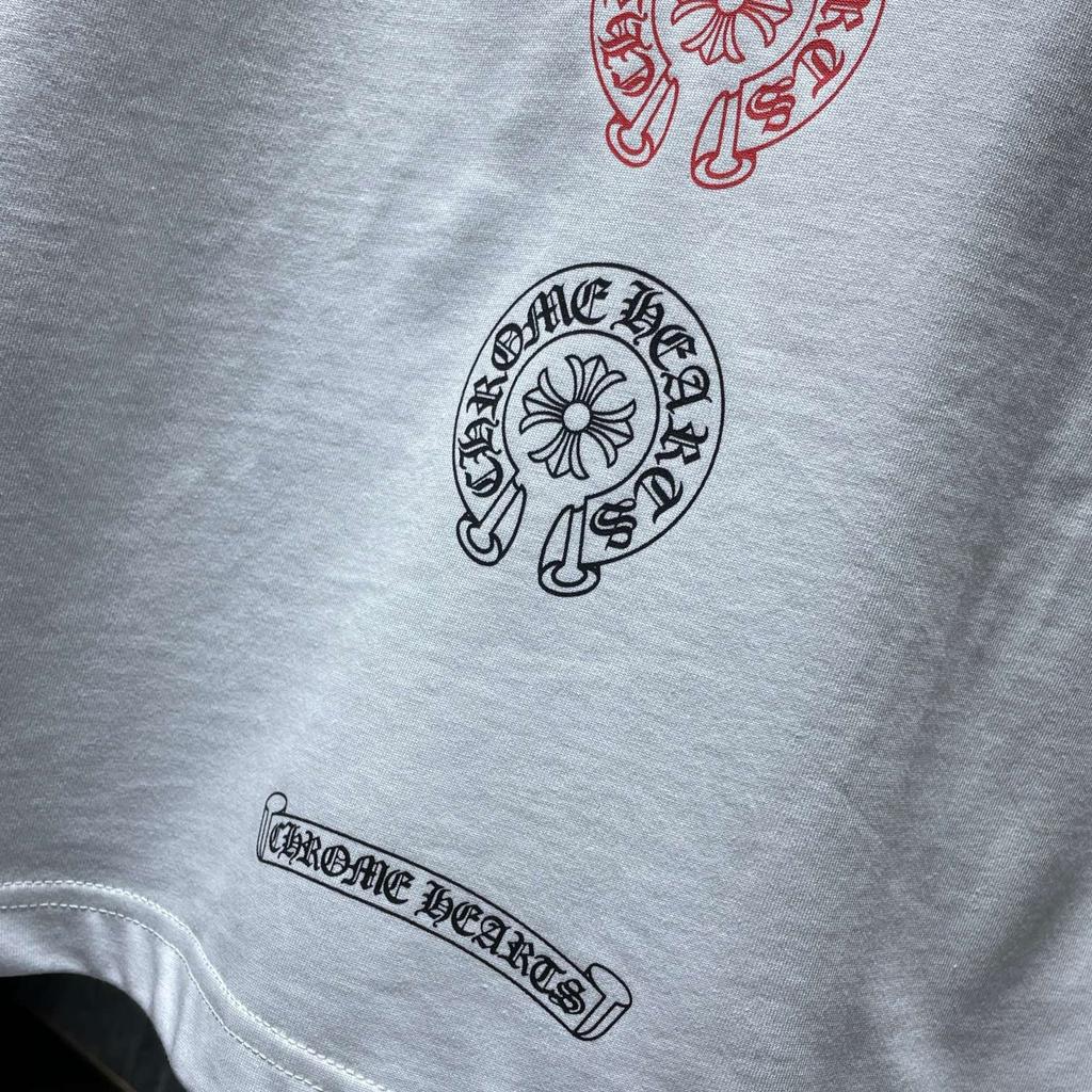 8555 CHROME HEARTS 2025 Лето Новая Высококачественный Хлопок Круглый Вырез Свободный Большой Размер Мужская и Женская Футболка Парная Футболка