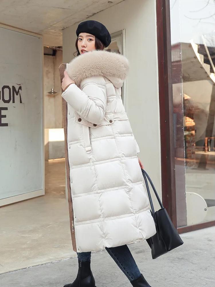 Women Thick Loose Large Size Down Cotton Parkas Jacket Autumn Winter New X-Long Padded Jacket Faux Fur Collar