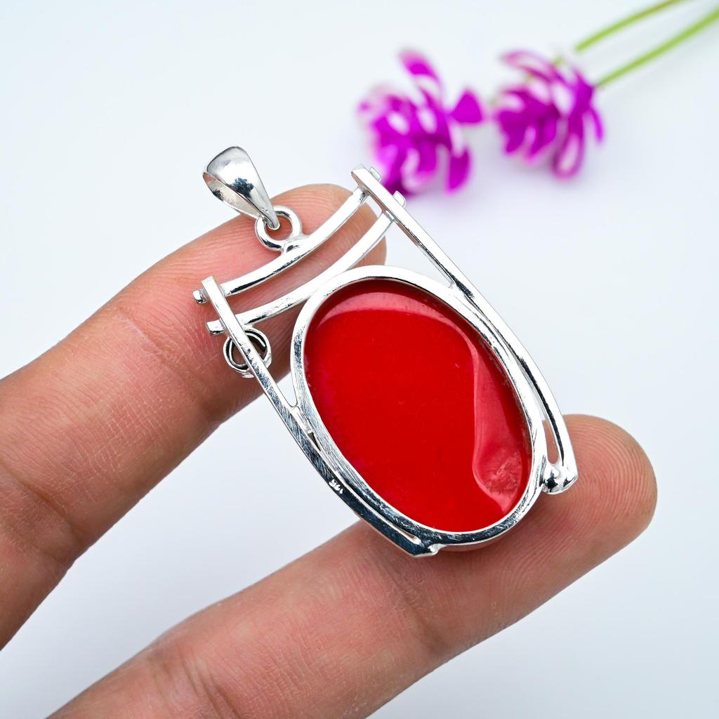 Красный коралл, белый топаз, драгоценный камень, подвеска ручной работы, 925 цельное серебро, антикварная бижутерия, для подарка на помолвку