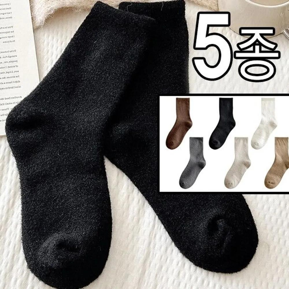 [J.Cotton] Теплые зимние женские носки для сна 5 пар Базовые Сделано в Корее Женские носки