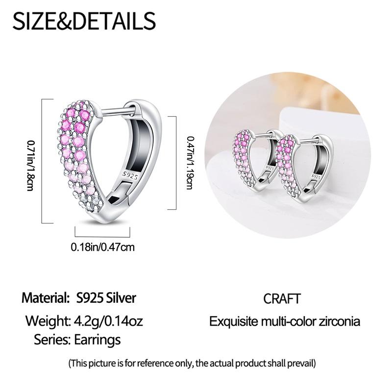 Silvery Heart Shape Earrings 925 Sterling Silver Women Zircon Ear Studs Sparkling Pave Hoop Earring Jewelry Gift