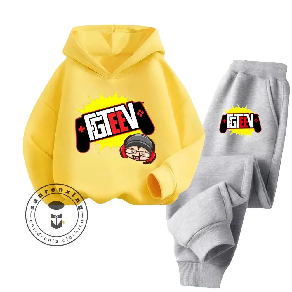 FGTeeV Cartoon Loungewear Идеально подходит для ленивых выходных в помещении Детский креативный дизайн Мультяшный принт Чистый хлопковый комплект с капюшоном