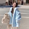 Autumn and Winter New Blue Hooded Top Women's Coat Fur Fur Coat Loose Warm Thickened Medium and Long