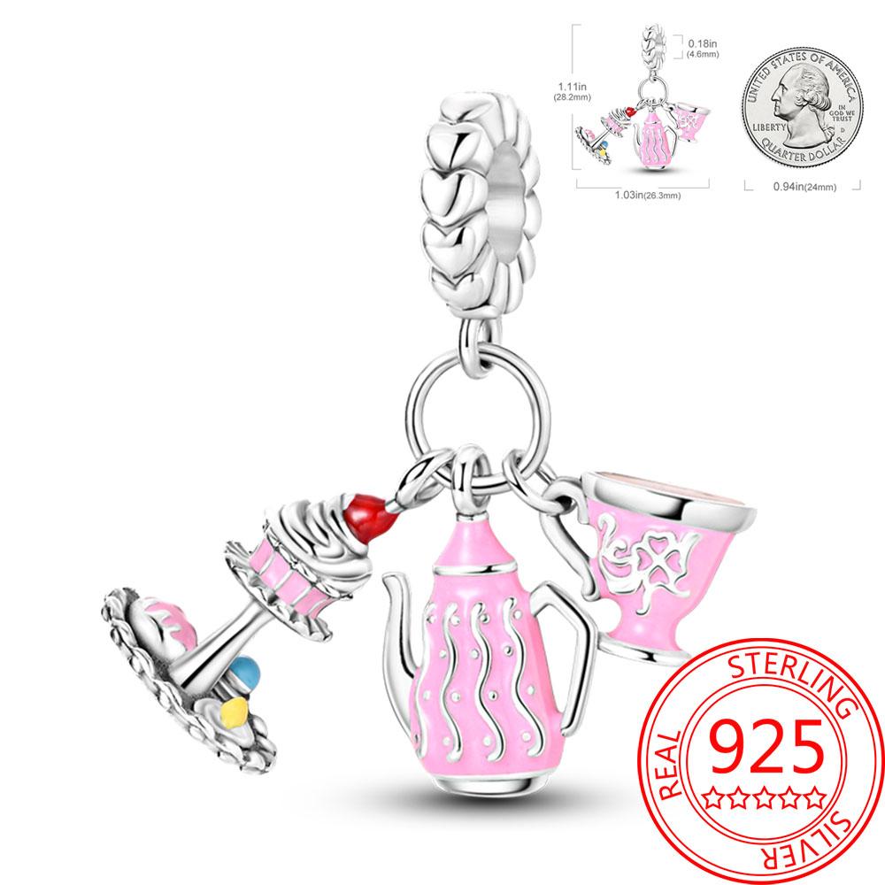 Delicious Food Copper Doughnut Cake Dessert Fruit Fine Wine Bead Pendant Fit Bracelet Necklac Boutique Jewelry Gift