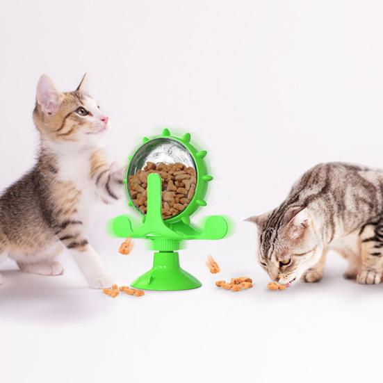 Интерактивная игрушка-дозатор для кошачьих лакомств, вращающаяся на 360 градусов, ветряная мельница, медленная кормушка для кошек с присоской, игрушка для предотвращения утечки корма для домашних кошек