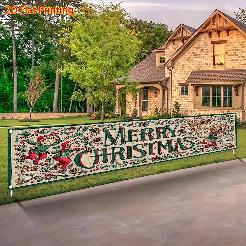 Christmas Outdoor Banner, Festive Sprites Holly and Snowflakes, lawn wall outdoor festive decor